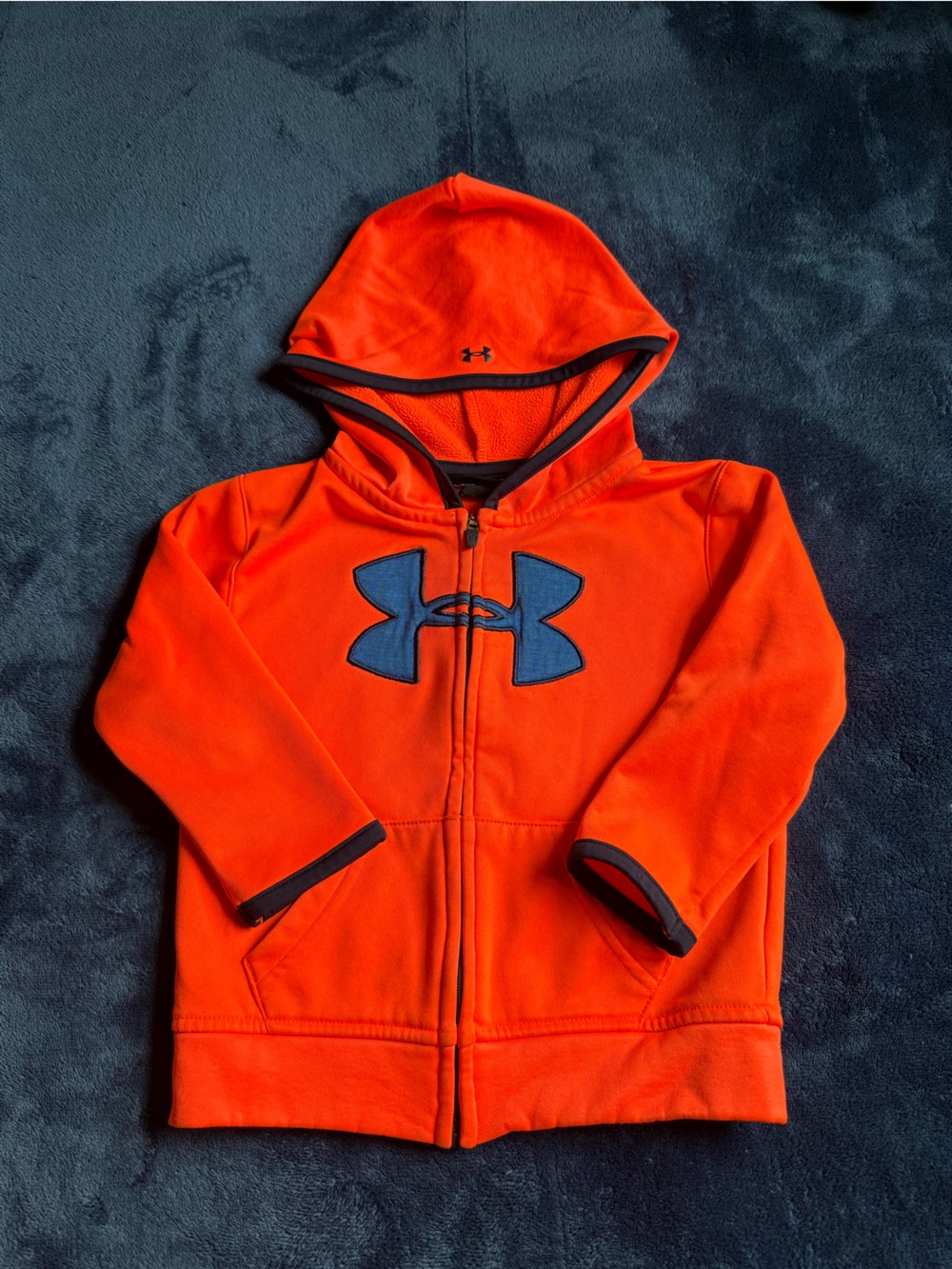 Under Armour Kids Orange Hooded Zip Sweatshirt with Navy Logo